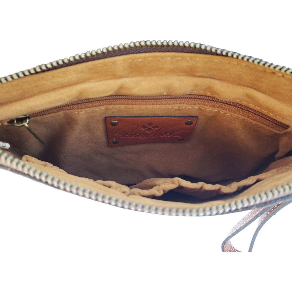 NWT Patricia Nash Cassini Wristlet Floral Map pattern Brown Leather w/strap - Picture 9 of 10